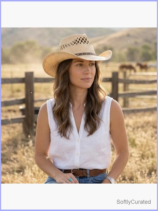 Straw Cowboy Hat Western Cowgirl Rancher Hat Unisex with Decorative Band